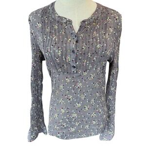 Boden Womens Henley Top Gray Polka Dot Silk Cotton Blend Long Sleeve 10